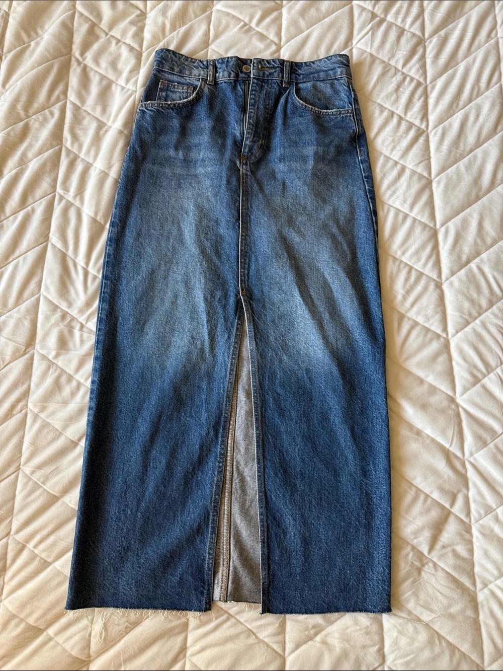 Zara Indigo Denim Maxi Skirt with Center Front Slit